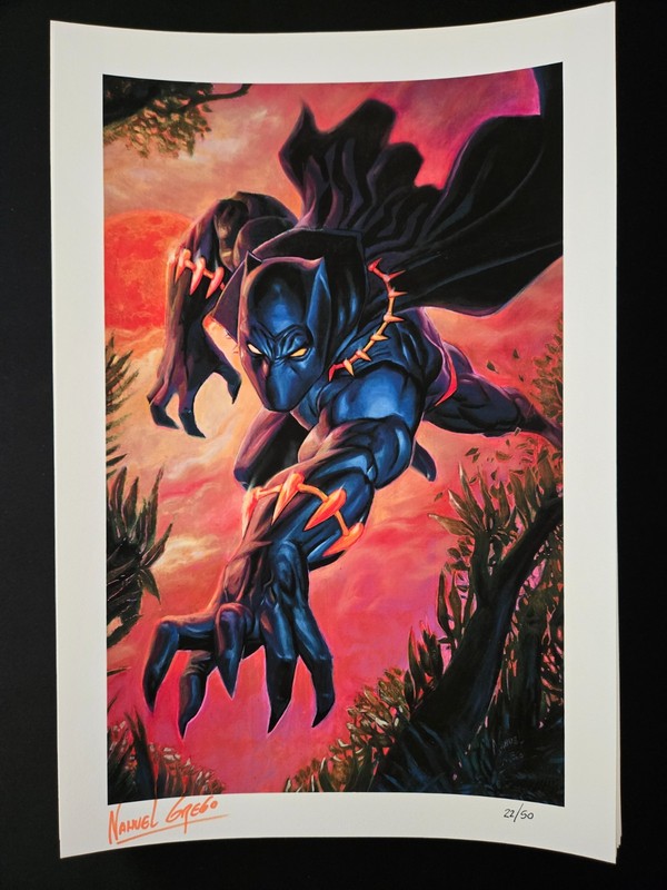Black Panther Marvel Masterpieces Nahuel Grego Auto RARE OAX exclusive Print /50
