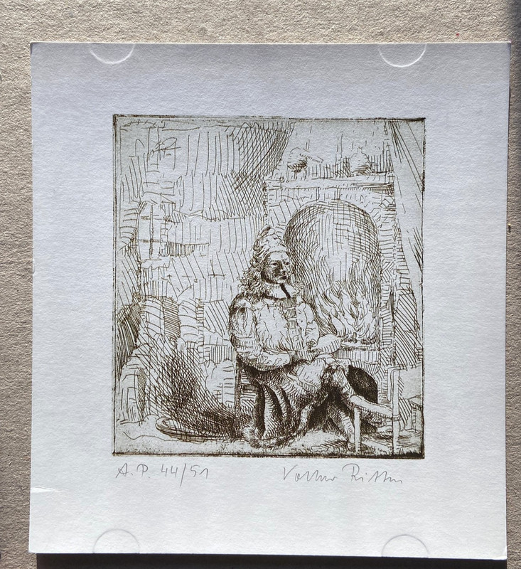 Alchemist by Volker Ritters original lithograph print medieval scholar artwork