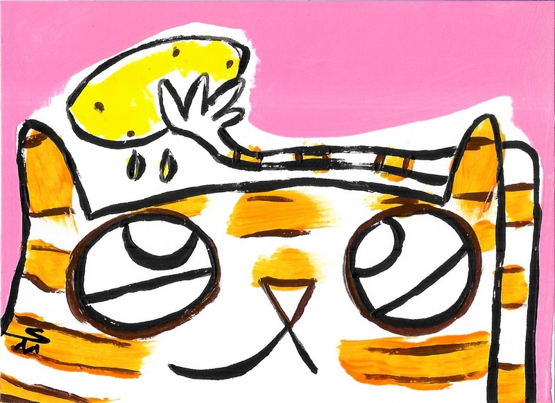 Print Cat Painting ACEO Kitten Lemon Contemporary Folk Art By Samantha McLean