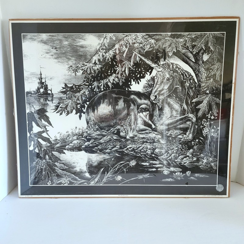 Unicorn Child Melody Pena Vintage 1982 Fantasy Print 21" x 17" SEALED Alberti D