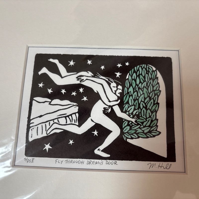 Marvin Hill Signed 5/35 Fly Through Dreams Door Blockprint Wisconsin 8”x10” gallery