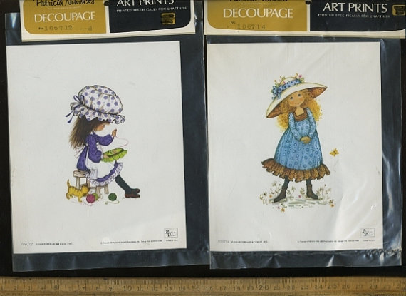 6 PAPER TOLE Prints 1974 Decoupage ART + CRAFTS Holly Hobby Country Prairie [c