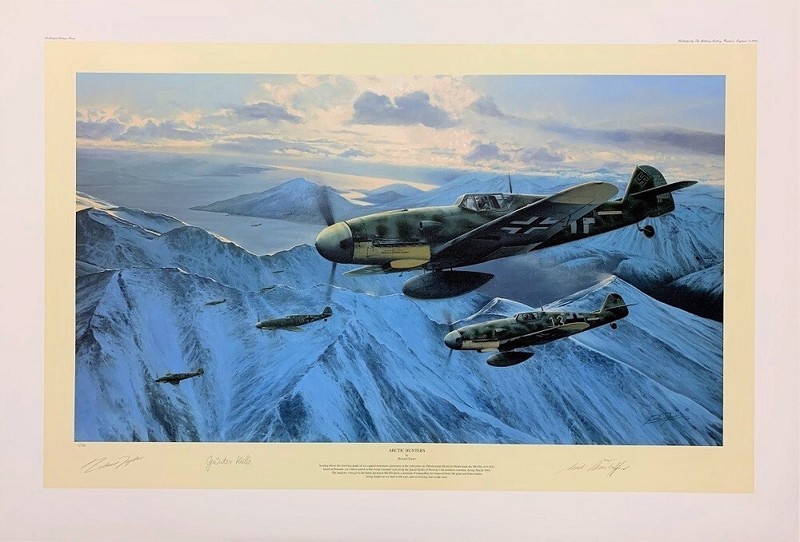 Arctic Hunters by Richard Taylor aviation art signed by Luftwaffe Fighter Pilots gallery