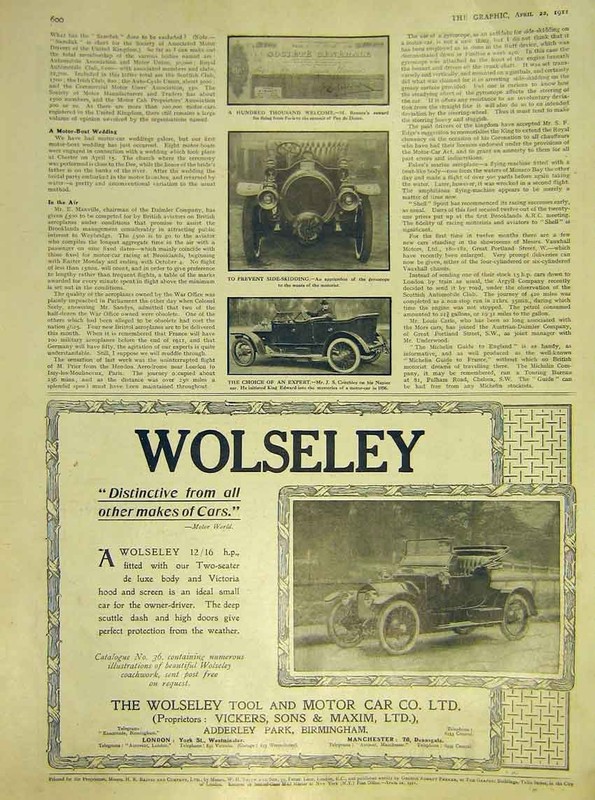 Original Old Antique Print Motor-Car Wolseley Rennaux Gyroscope Napier 1911 20th