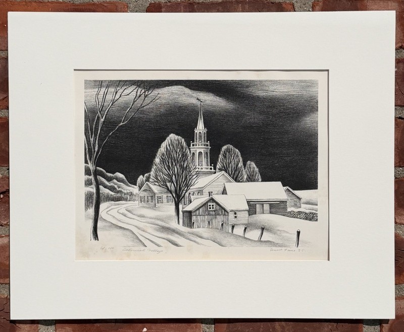 Signed 1935 Lithograph By NYC, Woodstock NY Artist Ernest Fiene Colonial Village