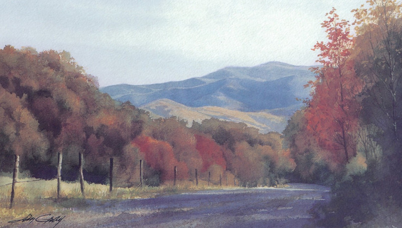 2000 Vintage Print Autumn Country Road Gatlinburg Tennessee Watercolor Image gallery