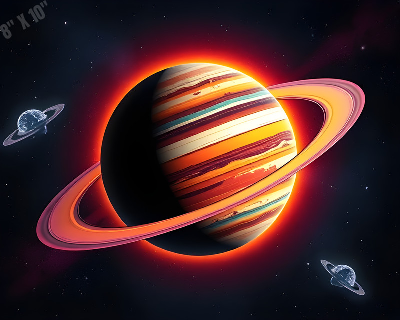 Planet With Orbit Rings Pop Art Vivid Colors 8X10 Print