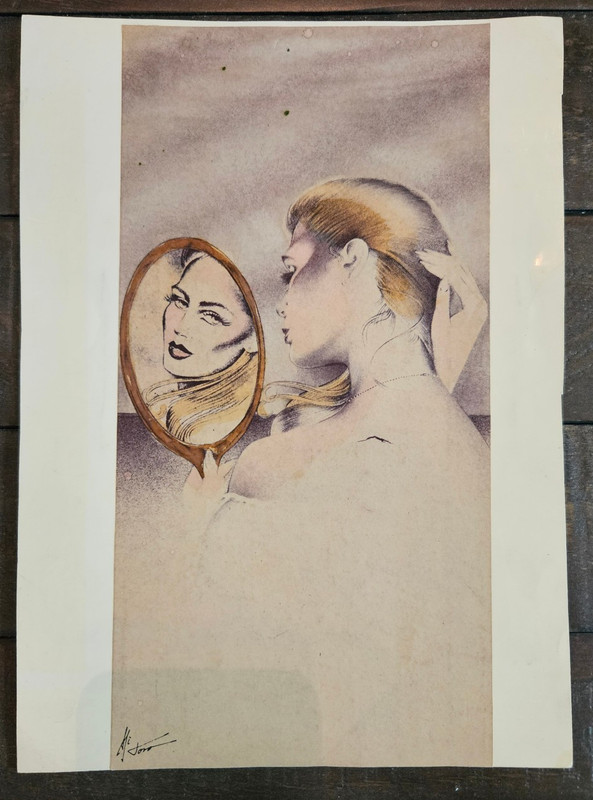 Vintage Richard Ely Fashion Illustration Print – Woman With Mirror -- Art deco