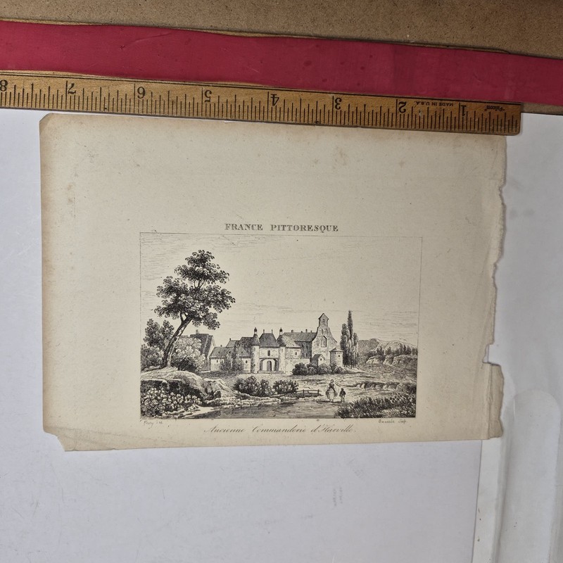 Antique 1835 France Pittoresque Commanderie d'Arville Templar Print gallery