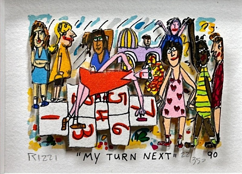 James Rizzi MY TURN NEXT 1990 Hand Signed Vintage 3-D Serigraph Framed Pop Art