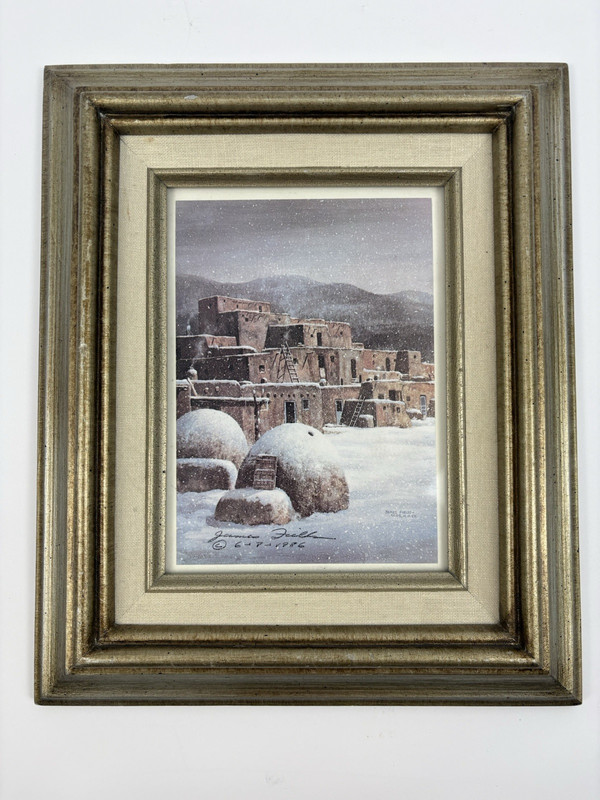 Vintage James Fields (Pueblo Winter) Framed Print Signed – Taos NM