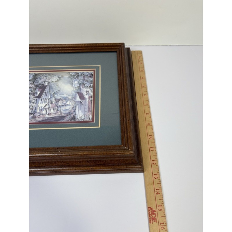 Vintage 3D Paper Tole Shadowbox Framed Seaside Village Scene Antiques Shop Ships gallery