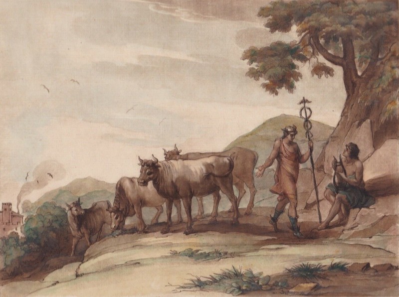 1803 Claude Lorrain Etching – Liber Veritatis – «A Landscape – Mercury & Apollo»