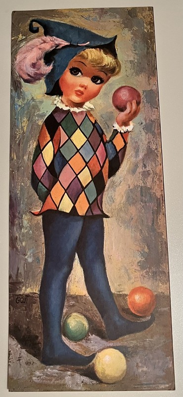 VTG 60s Goji Harlequin Big Eyes Art Prints Set 4 Kitsch Wall Art 15x6 Unframed gallery