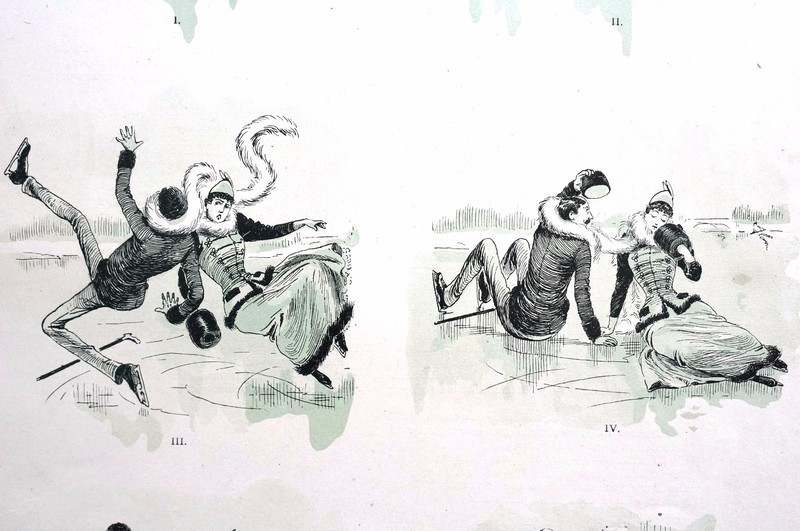 Ice Skating 1891 VICTORIAN BOY GIRL COLLIDE LOVE MARRIAGE Matted Cartoon gallery