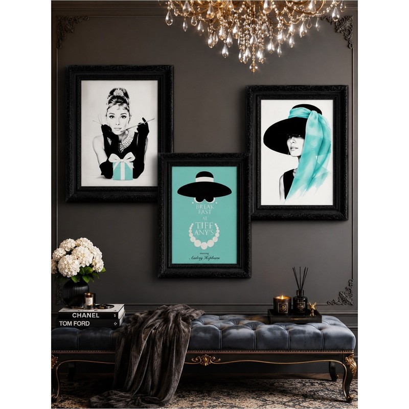 Set of 3 Fashion Wall Art Prints Blue Glam Gallery Decor Unframed Giclee
