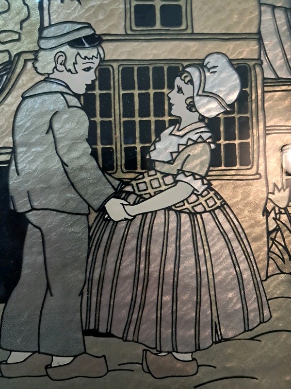 Framed Double Dutch Reverse Painting Fredrick Smith Signed Blue Gold Green Vtg gallery