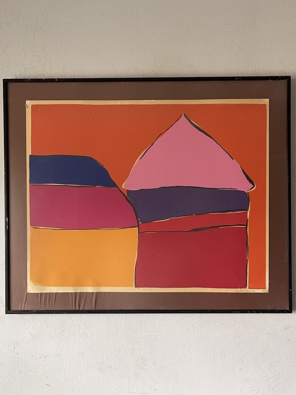 FANTASTIC VINTAGE MID CENTURY MODERN ABSTRACT LITHOGRAPH OLD CUBISM CUBIST 1968 gallery