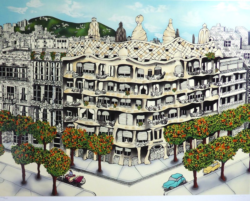 Linnea Pergola Casa Mila hand signed embossed Serigraph Antoni Gaudi Barcelona