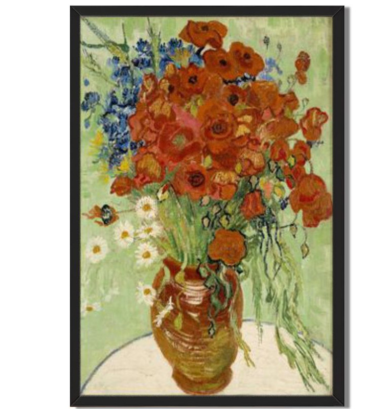 Vibrant Floral Still Life Framed Artwork Rustic Vase Pop Art Home Decor