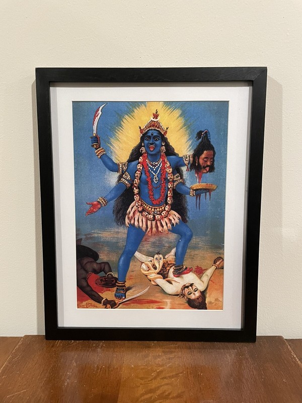 Kali Trampling Shiva Raja Ravi Varma Framed Print 12×15 Hindu Goddess of Death