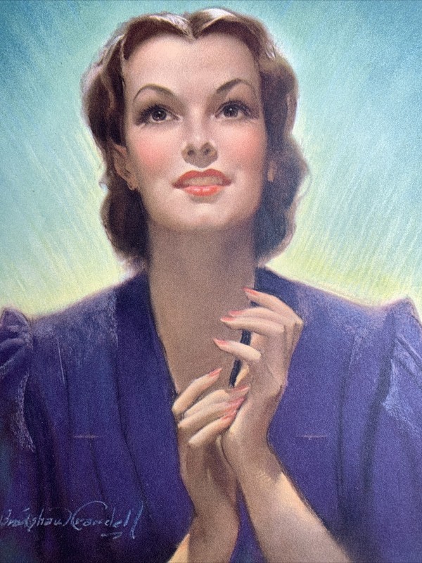 1930’s Bradshaw Crandell Print art Pretty Pin Up In Purple Girl Gerlach Barklow