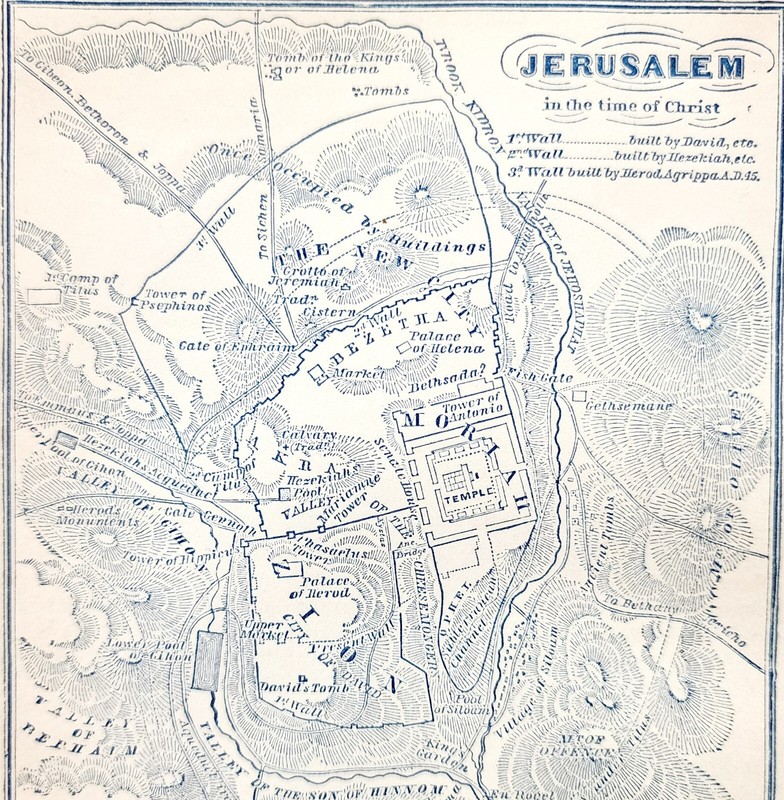 1873 Map Jerusalem In The Time Of Christ Wood Engraving Victorian F12A