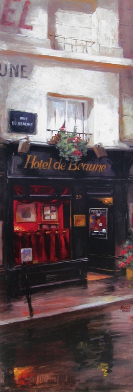 George Botich, «Red Interiors, Paris Panel», 36hx12w image, French Hotel