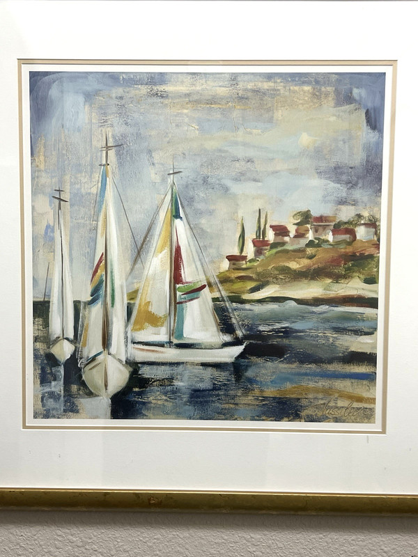Silvia Vassileva Giclee Print Plate Signed Framed Sailboat II Nautical 22x22 gallery