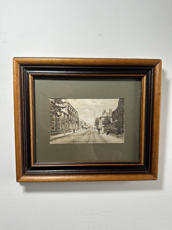 Small Antique Print Brentwood High Street Essex Solid Wood Frame Decorative VGC