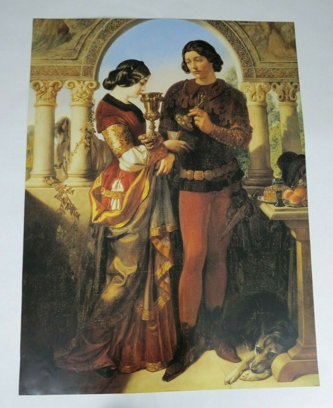 art poster print lithograph Daniel Maclise Medieval England Loving Cup man dog