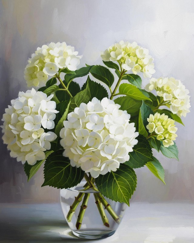 Botanical White Hydrangea Vase Elegance Floral 8×10 Floral Print Wall Art Poster