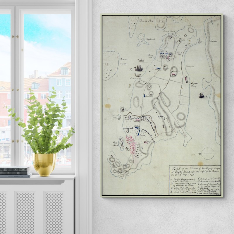 1778 Battle of Rhode Island Map – Revolutionary War Newport Siege & French Fleet