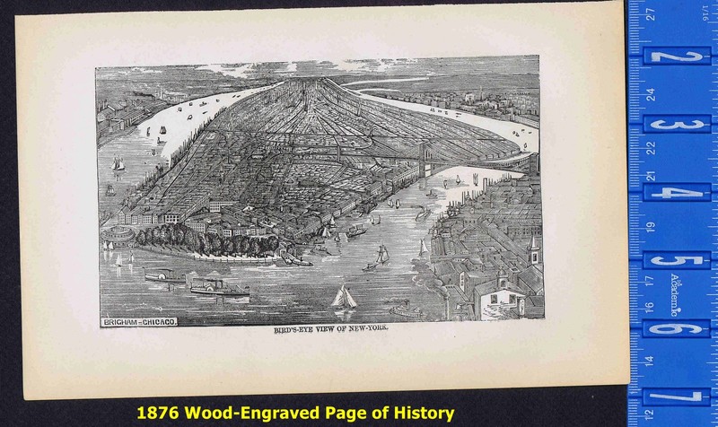 Bird's-Eye View of New York & San Francisco, California - 1876 Engraved Print