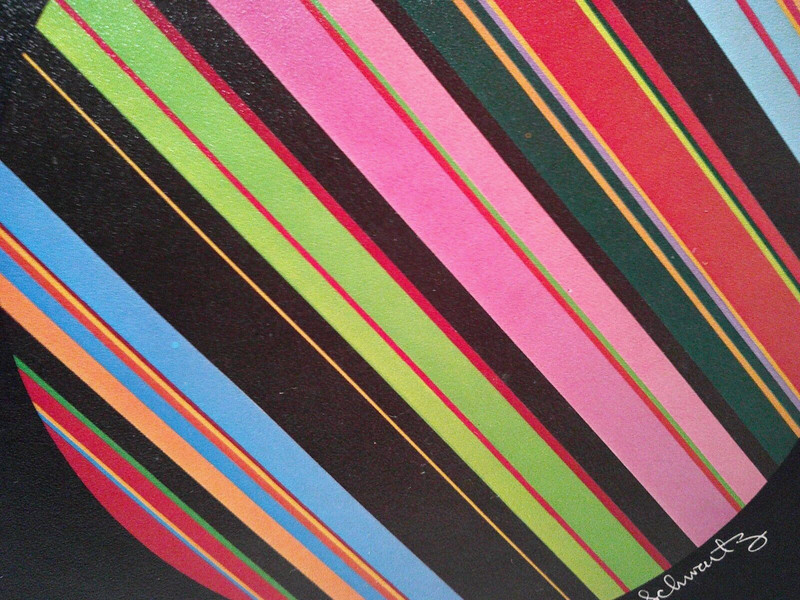 KIT SCHWARTZ (AMERICAN, 20TH C) VINT OP-ART, GEO-ABSTRACT COLOR LITHOGRAPH PRINT gallery