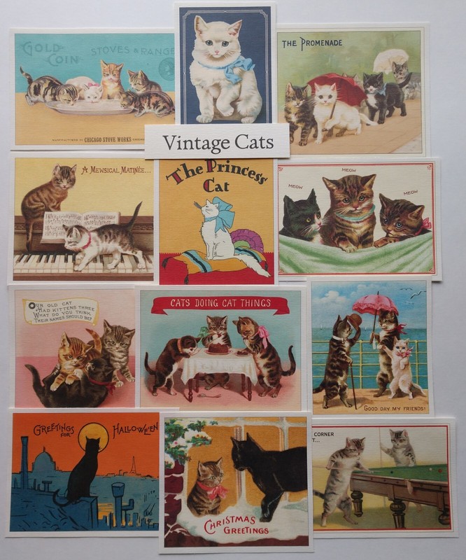 Cat Prints Victorian Reproductions 12 pc Set Asst Sizes 4.50″ to 5.25″