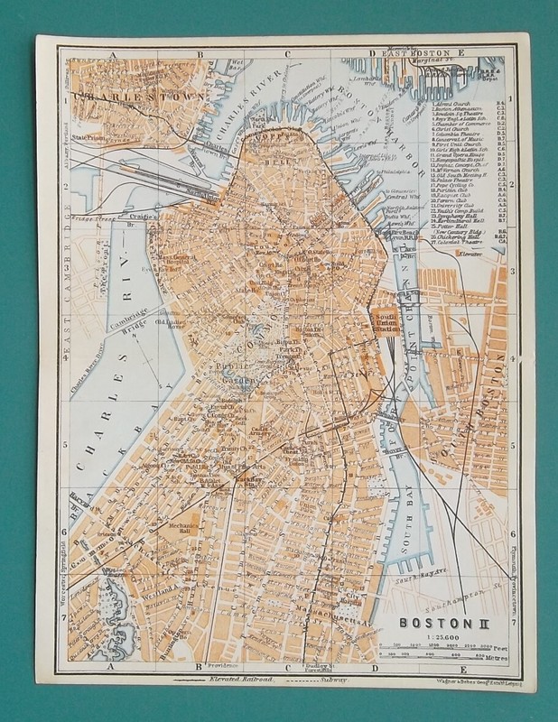 BOSTON Town Center Plan Massachusetts – 1909 MAP Baedeker 6 x 8″ (15 x 20 cm)