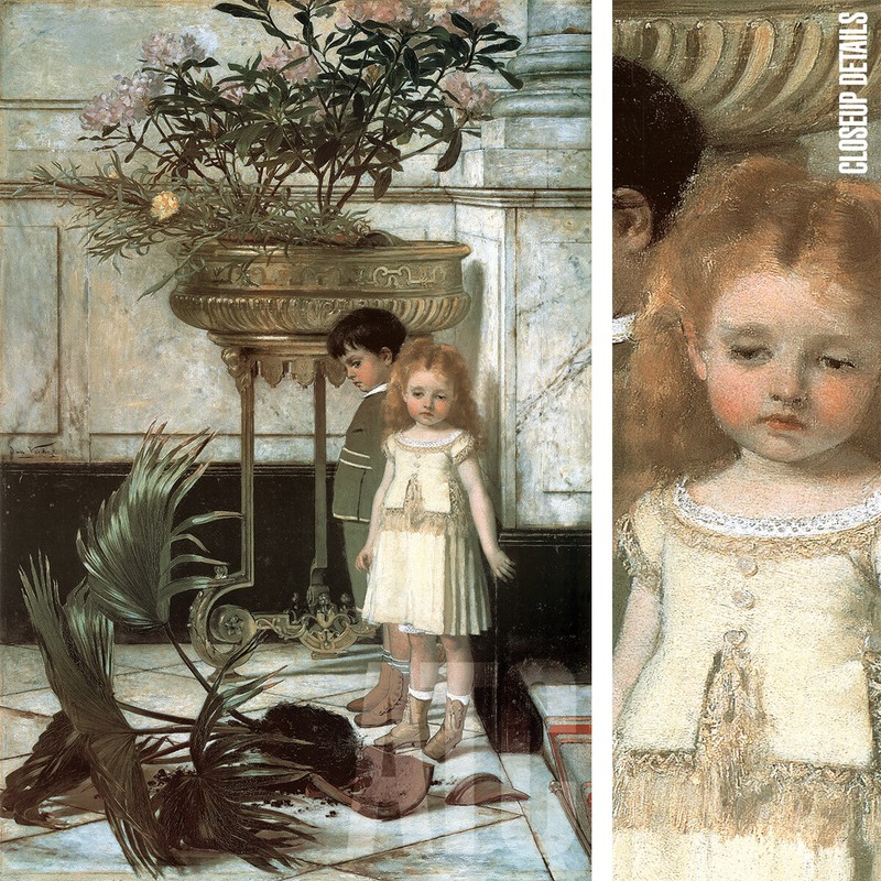 28W"x45H" BROKEN FLOWER POT 1876 by JAN C. VERHAS - DISAPPOINTED BOY GIRL CANVAS