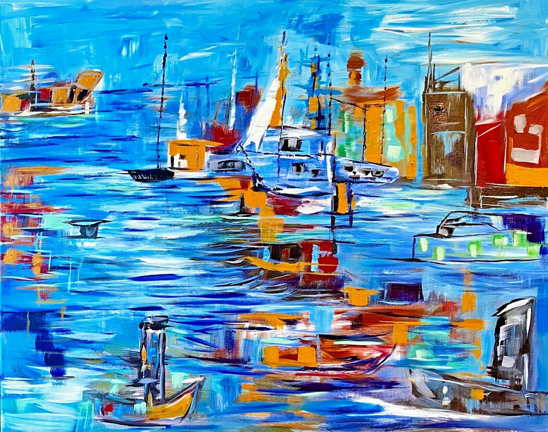 Harbor Nights Abstract Aceo Art Card Print (2.5 x 3.5) Artist Signed