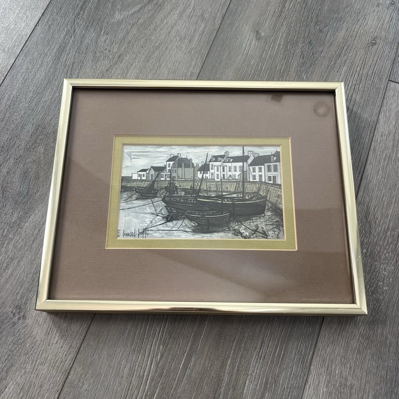 Vintage Framed Bernard Buffet Port Breton Harbor Scene Art Print