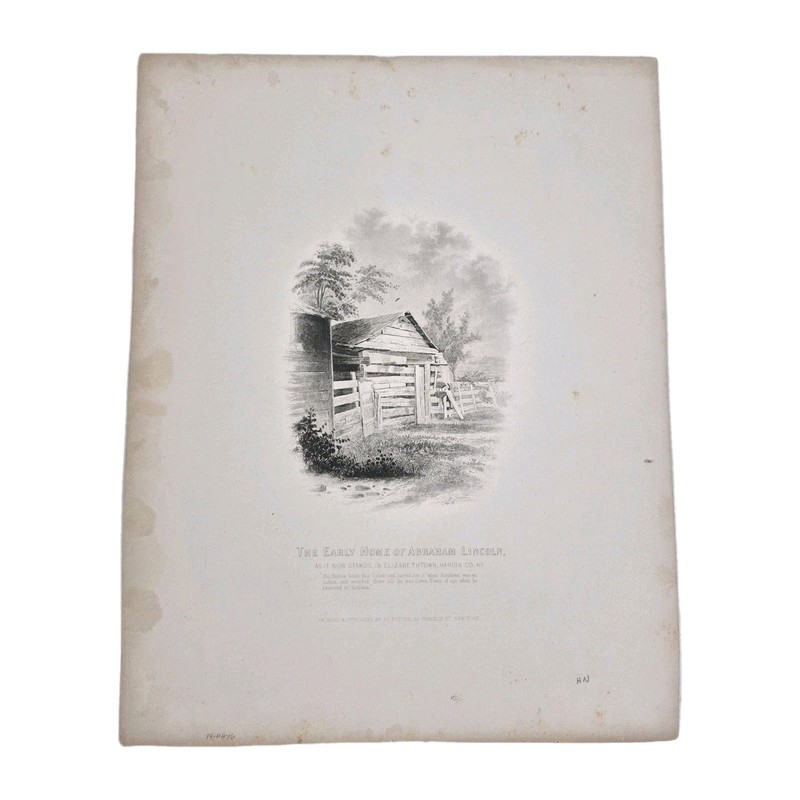 Th Early Home of Abraham Lincoln Etched Intaglio Print 9.5×12 Art