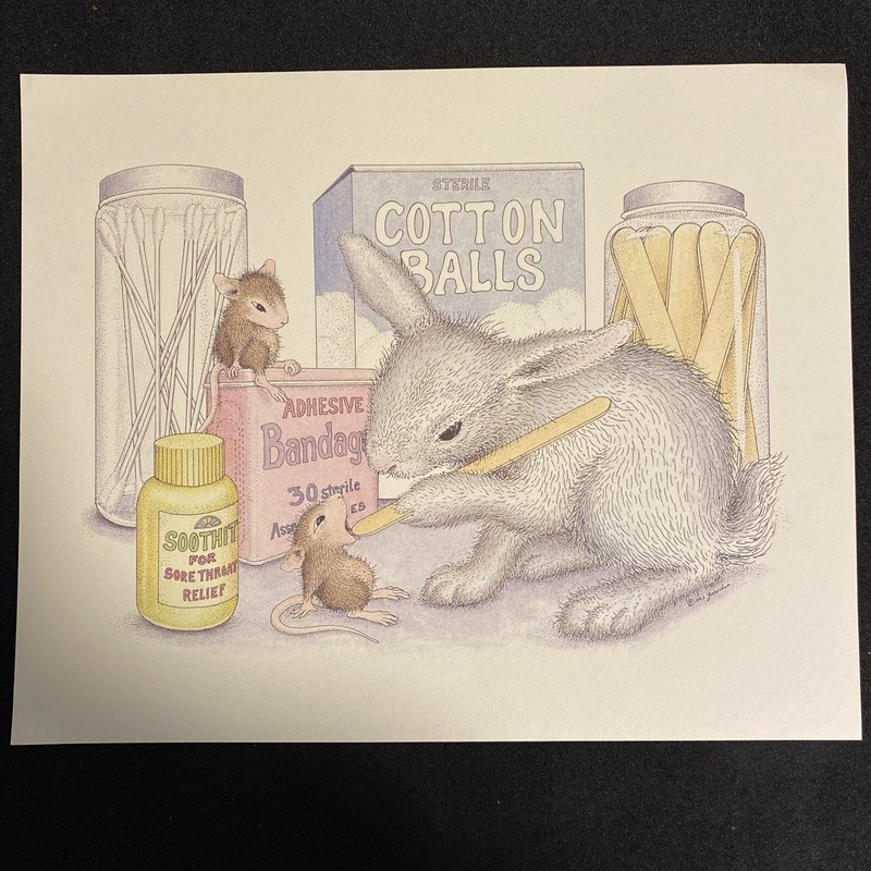 House Mouse Rabbit Doctor Print Medical Ready to Frame 9.5” by 11.5”