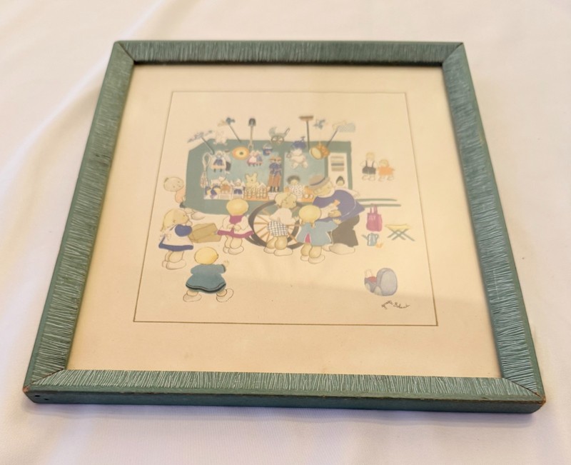 VTG Josette Boland Prints Framed Set of 2 French Childrens Illustrations 1950s gallery