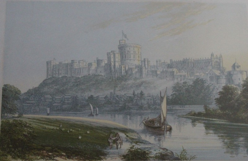 Windsor Castle Framed Antique Colour Engraving after A F Lydon c1905 Thames View gallery