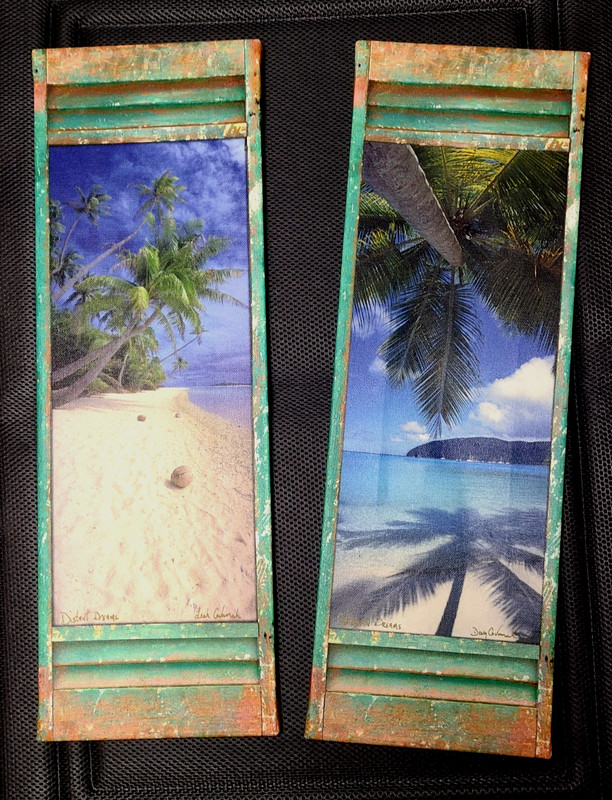 SET of 2 Shutter Palm Tree Canvas Art Prints Distant & Caribbean Dreams Cavanah