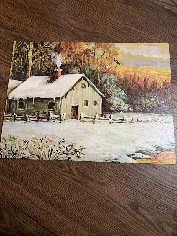 16×12” WINTER SUNSET CABIN MCM ARTIST WELSCH MUSEUM PRINT EDITION CARDBOARD