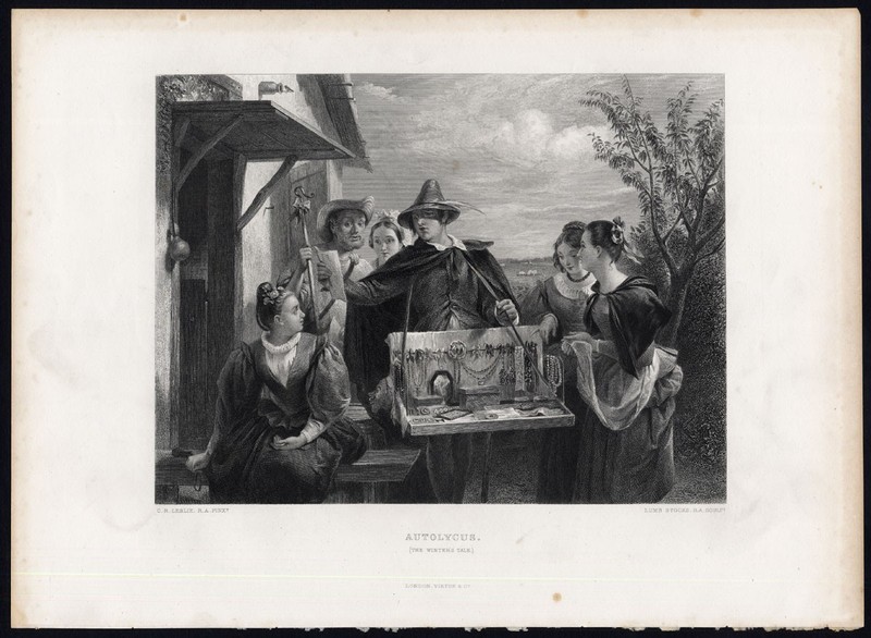 2 Antique Prints-THE WINTER’S TALE-MERCHANT-HAWKER-Shakespeare-Knight-1873