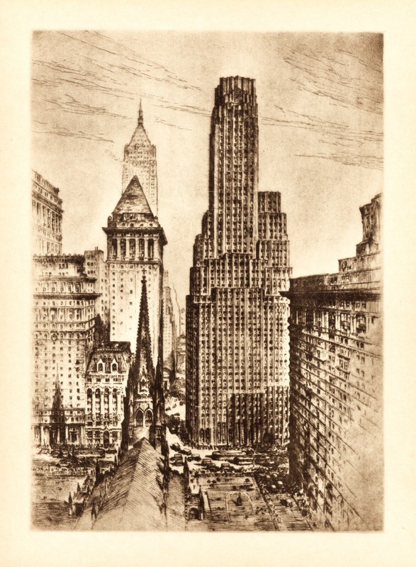 1939 Anton Schutz Etching «The March of Centuries» (Trinity Church, Wall Street)