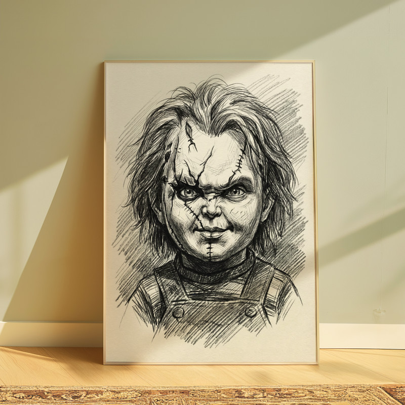CHUCKY HORROR MOVIE DRAWING PRINT PORTRAIT SKETCH 8" x 10" HORROR WALL ART PRINT gallery