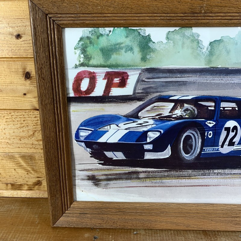 Lot of (5) Vintage Racecar Prints In Wood Frames 19” x 15” x 1-1/4” gallery